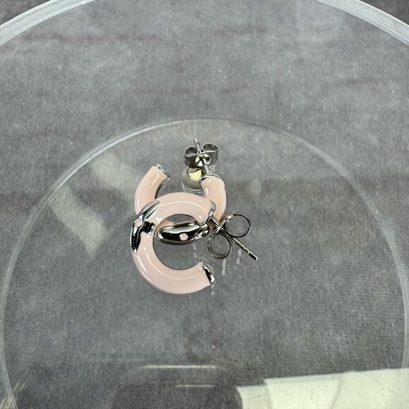 Louis Vuitton Pink Fleur Flower Star Silver Hoop Earrings - Picture 5 of 9